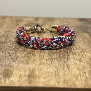 J.Crew Braided Crystal Bracelet Liberty red/pink